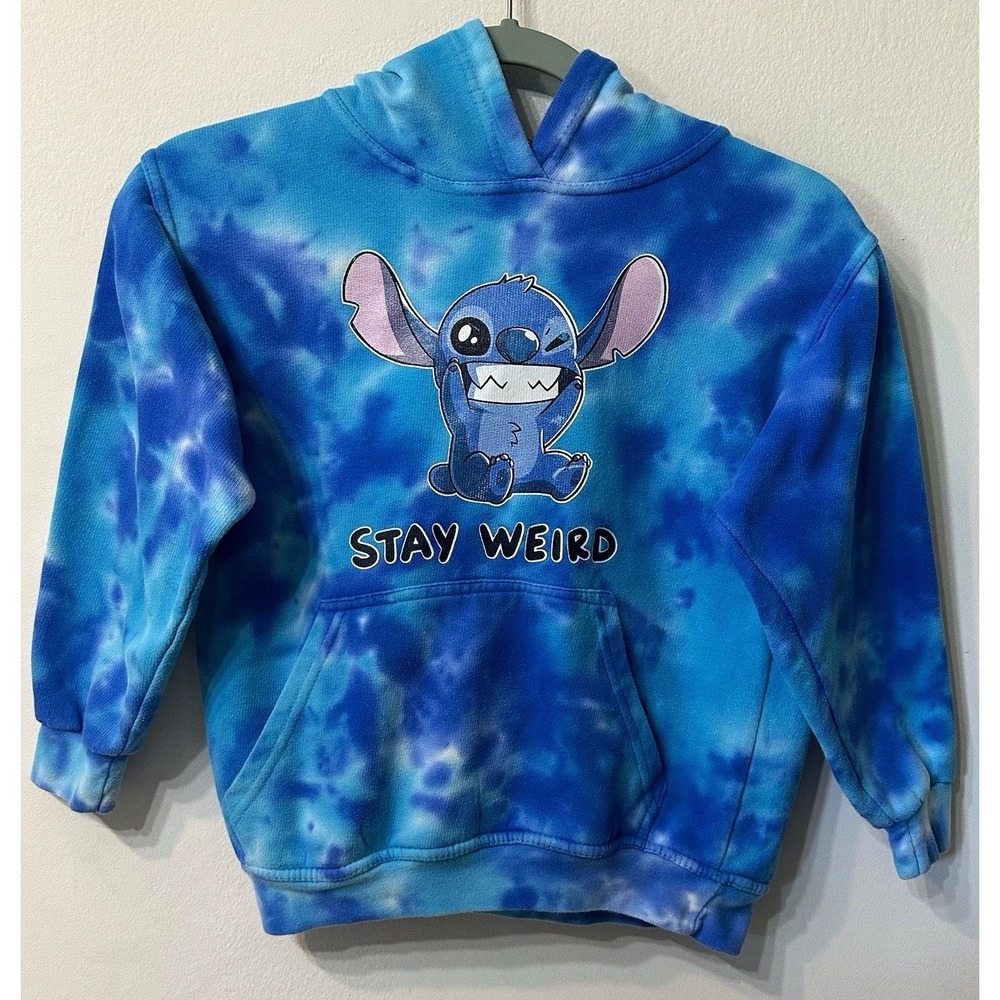 Disney Lilo & Stitch Stay Weird Blue Tie Dye Hoodie Sweatshirt Kids Youth Size M